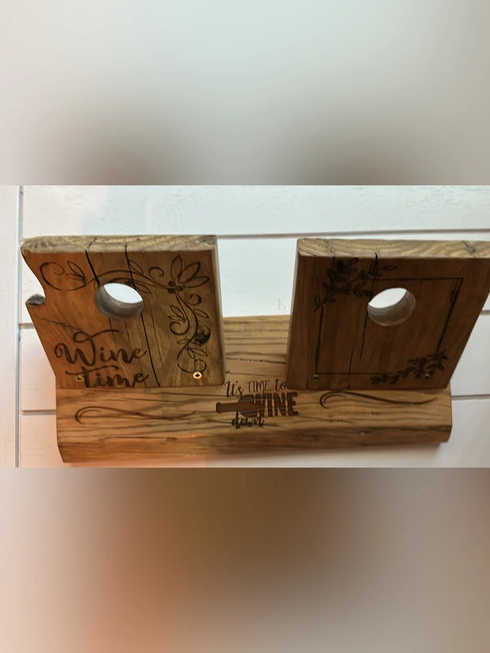 Handcrafted Dual Floating Wooden Wine Bottle Holder by John 3:16 Carpenter (13”
